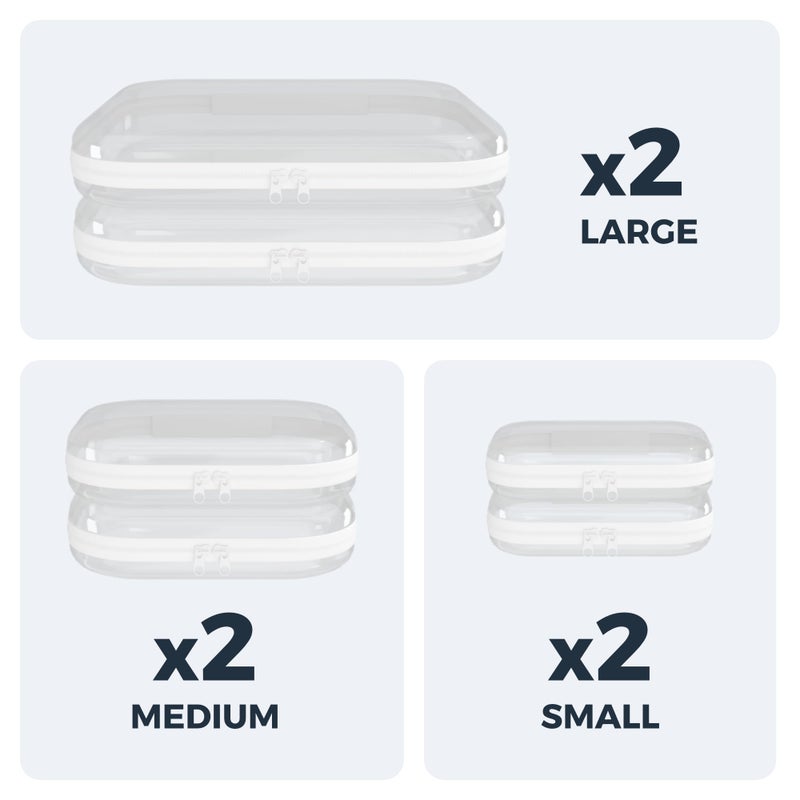 B'More Brands Extra Large 13.7" Durable Clear Hard Shell Zipper Case 6 Pack, 2x Large, 2x Medium, 2x Small, Clear Travel Makeup Case, Hard Plastic Travel Toiletry & Cosmetic Bag, Toy & Make Up Organizer Pouch - Image 2