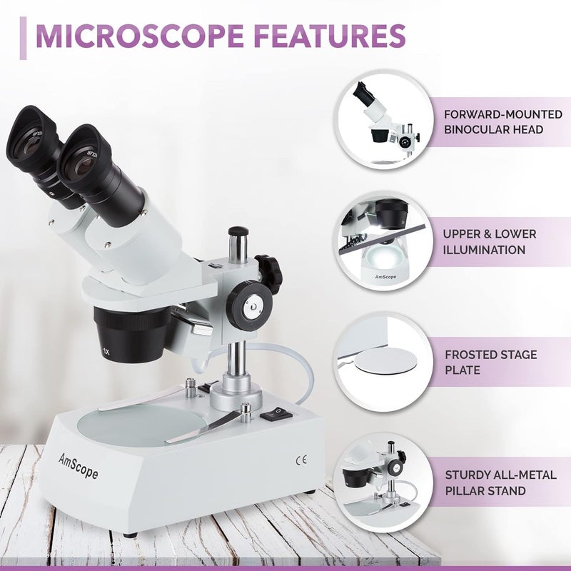 AmScope AmScope 20X40X Student Stereo Microscope wPremium 9pc 3D Insect Specimen Kit and Optional Digital Camera  - Image 4