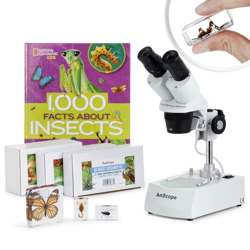 AmScope AmScope 20X40X Student Stereo Microscope wPremium 9pc 3D Insect Specimen Kit and Optional Digital Camera  - Image 1