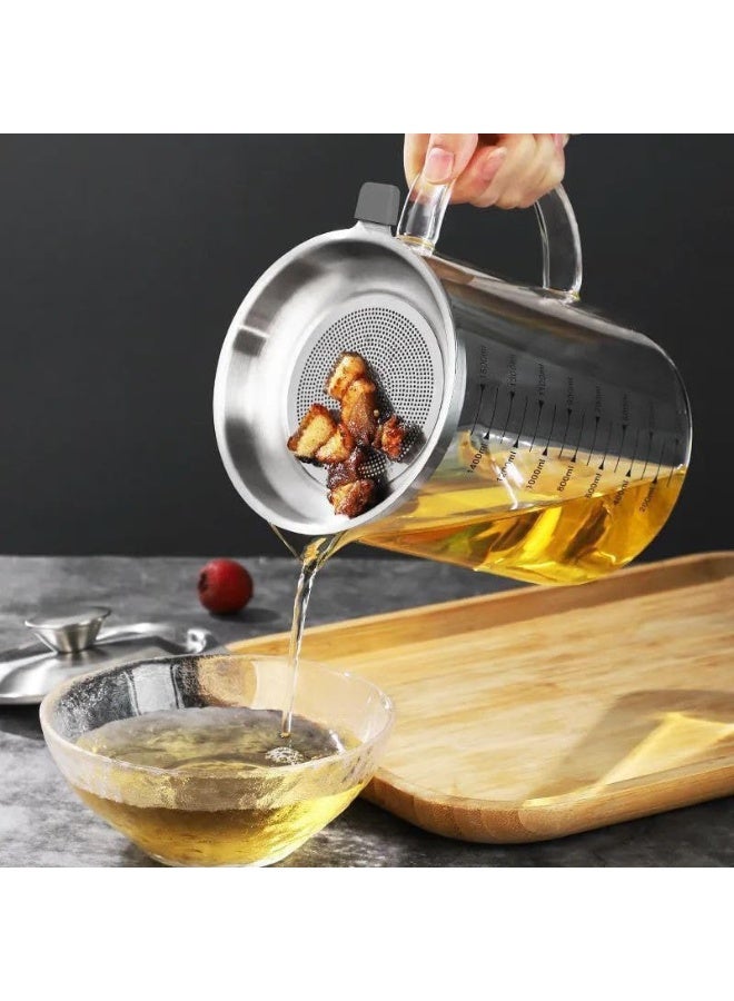 Heat Resistant 1500ml Glass Oil Filter Pot with Stainless Steel Strainer, Tight Lid – Easy Clean, Multiuse for Cooking Oil & Soup﻿ - Image 4