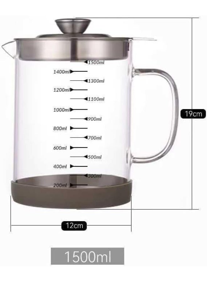 Heat Resistant 1500ml Glass Oil Filter Pot with Stainless Steel Strainer, Tight Lid – Easy Clean, Multiuse for Cooking Oil & Soup﻿ - Image 2