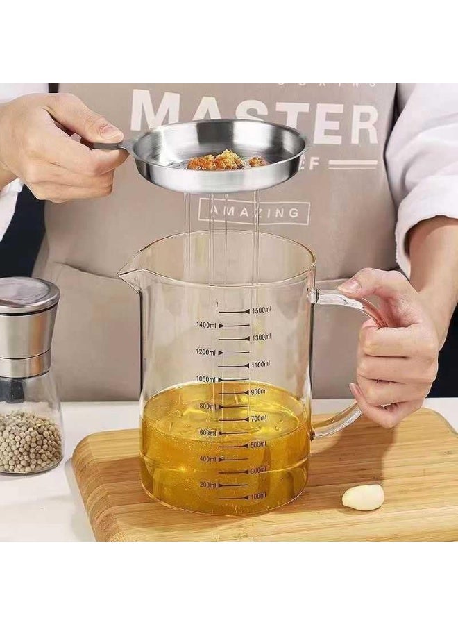 Heat Resistant 1500ml Glass Oil Filter Pot with Stainless Steel Strainer, Tight Lid – Easy Clean, Multiuse for Cooking Oil & Soup﻿ - Image 3