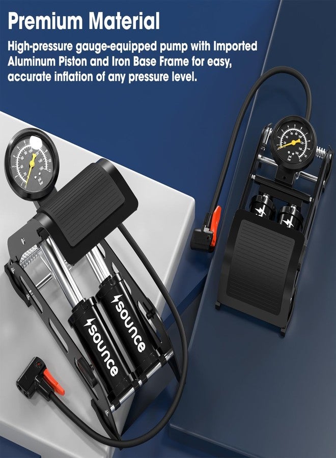 Sounce Floor Cycle Pump with 160 Psi Double Cylinder Portable Foot Pump, Bicycle Pump Portable Air Foot Pump, Tyre Inflator for car Bike and Cycle, Car Air Pump for Tyres - Image 2
