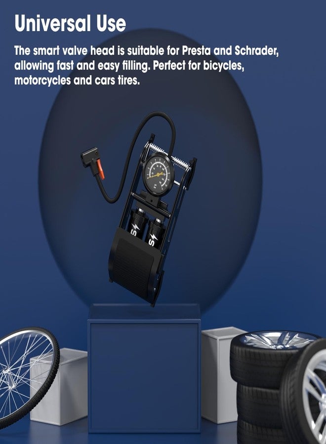 Sounce Floor Cycle Pump with 160 Psi Double Cylinder Portable Foot Pump, Bicycle Pump Portable Air Foot Pump, Tyre Inflator for car Bike and Cycle, Car Air Pump for Tyres - Image 4