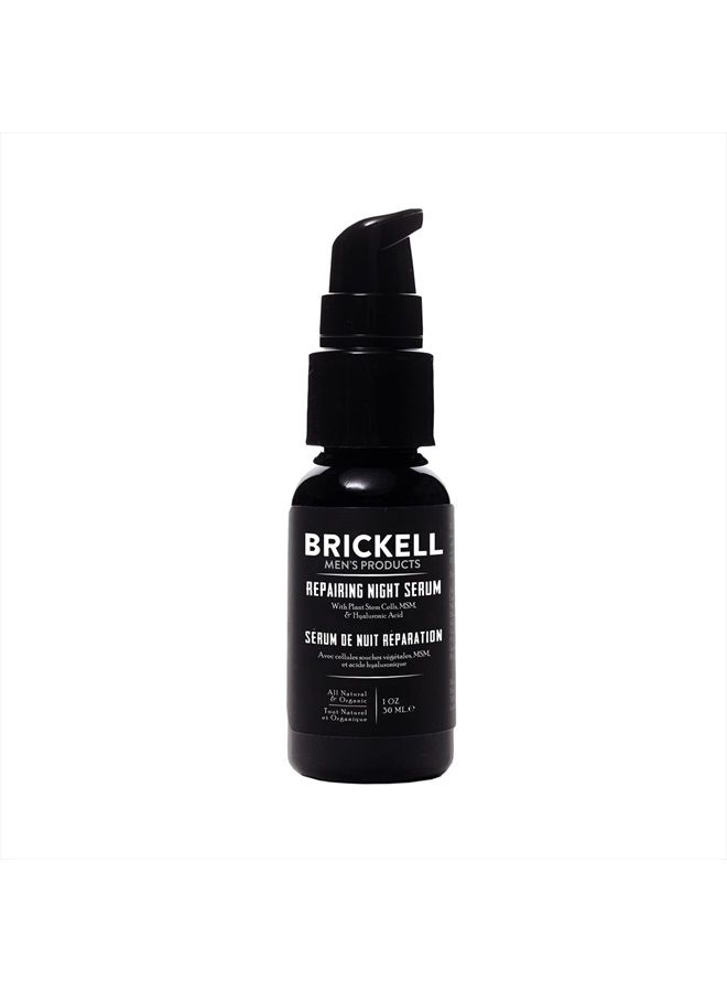 Brickell Men's Products سيروم الوجه الليلي المضاد للشيخوخة للرجال من بريكيل، سيروم فيتامين سي الطبيعي والعضوي للوجه لإصلاح خلايا الجلد التالفة، تقليل التجاعيد ومحاربة الالتهابات، 1 أونصة، بدون رائحة - Image 1