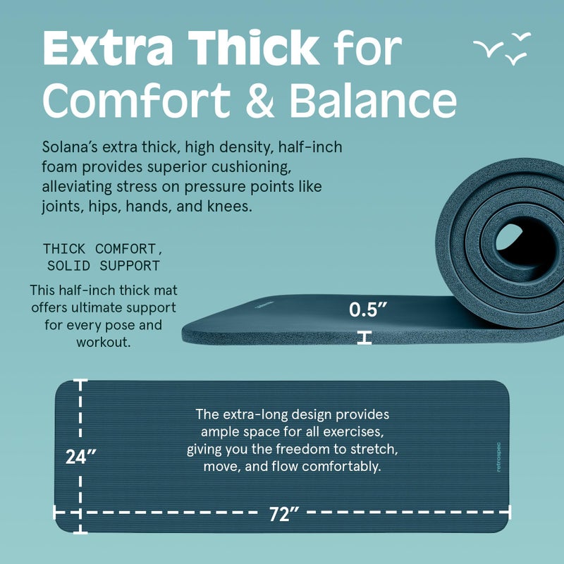 Retrospec Retrospec Solana Yoga Mat 1/2" Thick w/Nylon Strap for Men & Women - Non Slip Excercise Mat for Yoga, Pilates, Stretching, Floor & Fitness Workouts ,Ocean Blue - Image 3