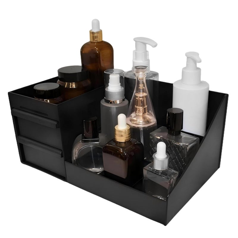 ZREVSB Cologne Organizer for Men with Drawer,Black Cologne Stand Shelf,Perfume Organizer,Bathroom Vanity Counter Organizers and Storage,Bedroom Essentials,Room Decor for Men - Image 1