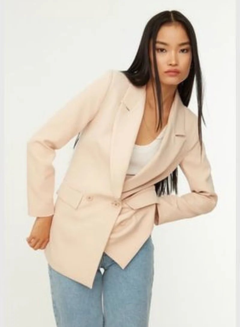trendyol Beige Regular Lined Double Breasted Blazer with Closure TWOSS20CE0059