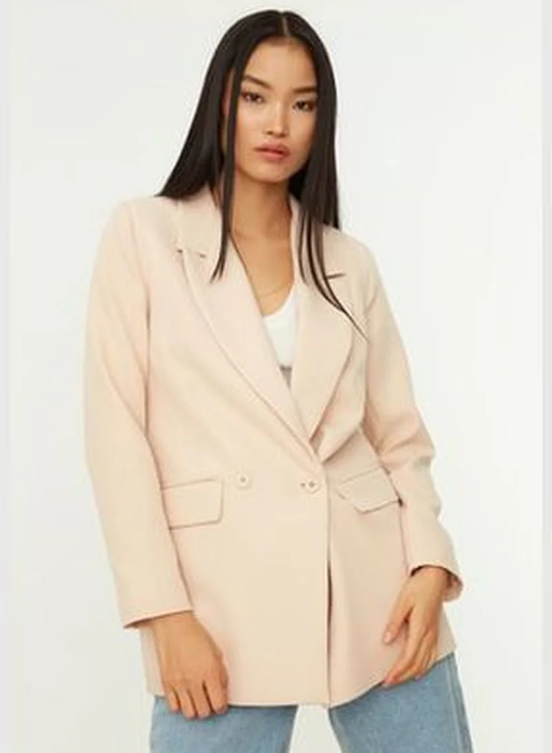 trendyol Beige Regular Lined Double Breasted Blazer with Closure TWOSS20CE0059