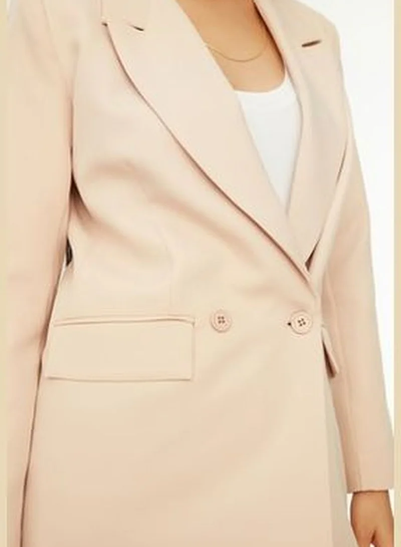 trendyol Beige Regular Lined Double Breasted Blazer with Closure TWOSS20CE0059