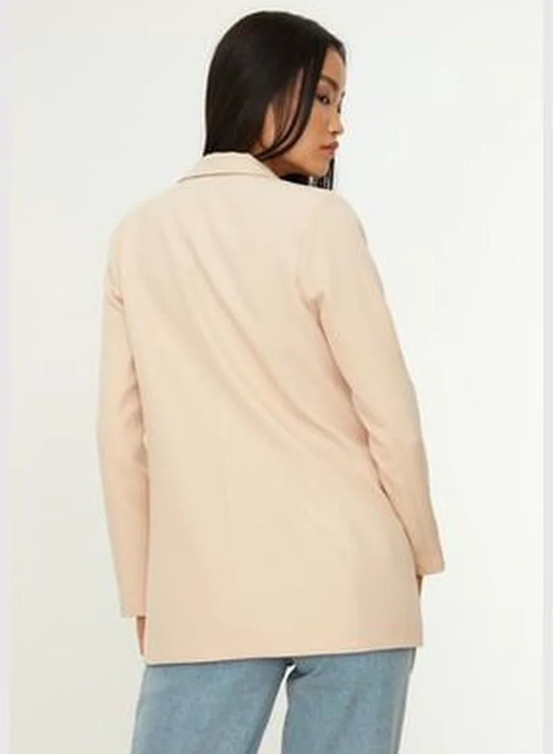 trendyol Beige Regular Lined Double Breasted Blazer with Closure TWOSS20CE0059