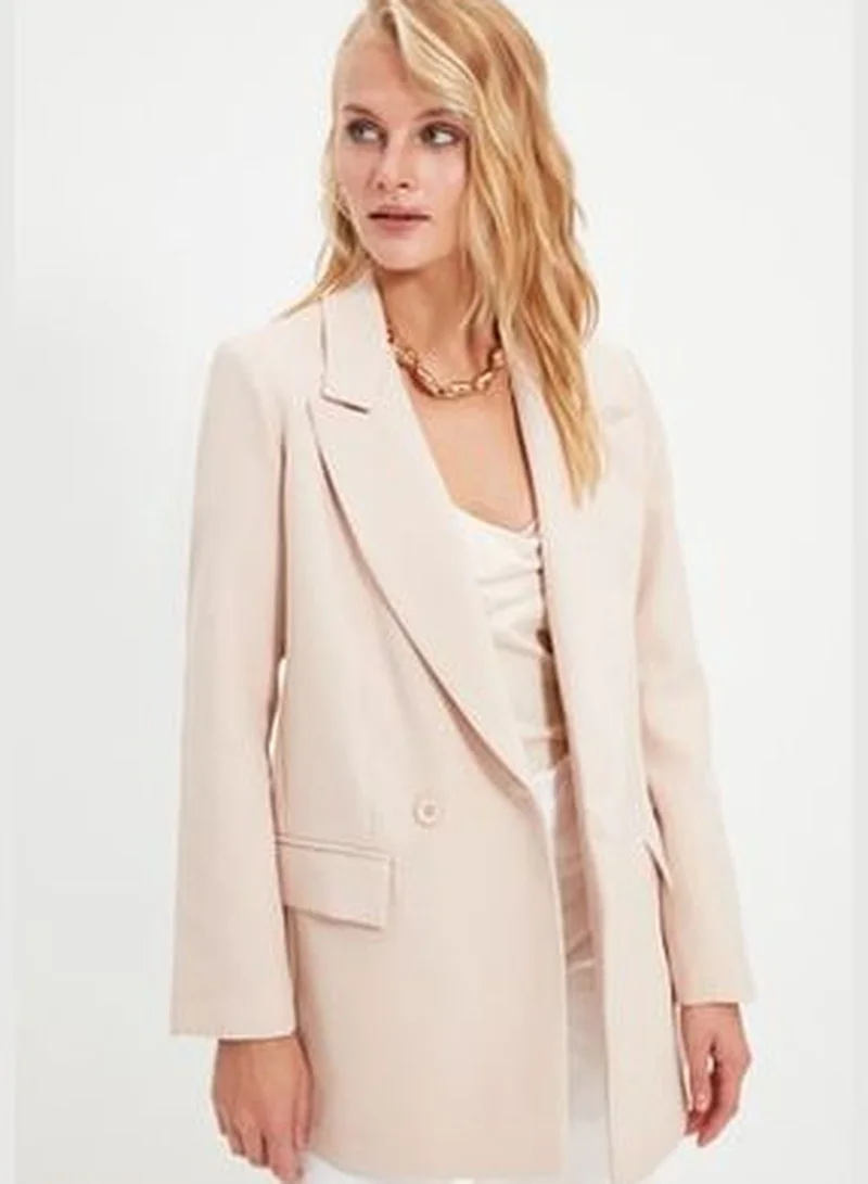 trendyol Beige Regular Lined Double Breasted Blazer with Closure TWOSS20CE0059