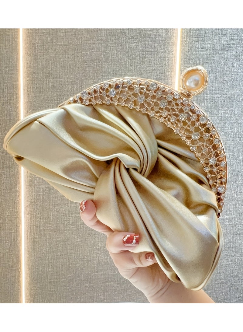 AROAQ Elegant Mini Clutch with Golden Rhinestone Crown, Removable Shoulder Strap, and Pearl Accents - Perfect for Evening Parties, Banquets, and Special Occasions, Ladies' Handbag - Image 1