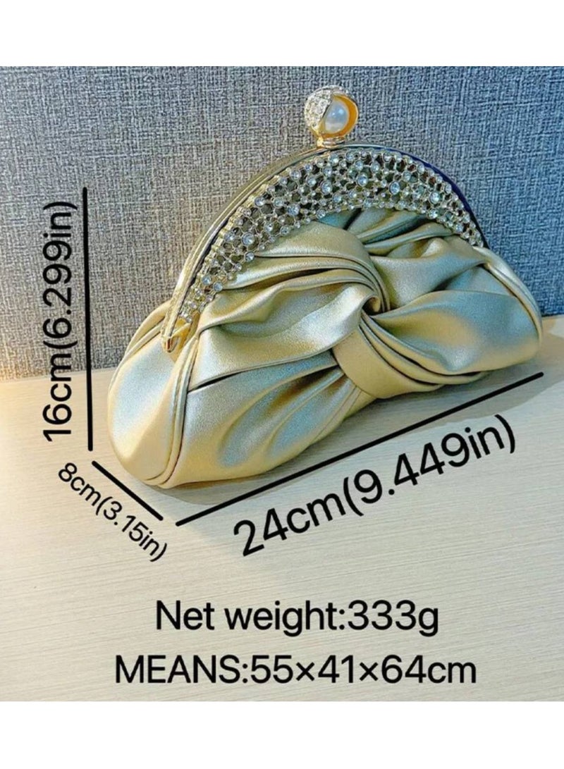 AROAQ Elegant Mini Clutch with Golden Rhinestone Crown, Removable Shoulder Strap, and Pearl Accents - Perfect for Evening Parties, Banquets, and Special Occasions, Ladies' Handbag - Image 4