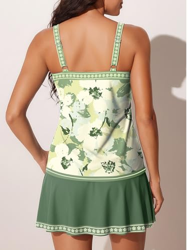 Summer Mae Women's Tankini Swimsuits with Skirt Two Piece Tummy Control Bathing Suits Printed Swimdress Swimwear 2026 Pale Yellow Floral Print Size 12 - Image 2