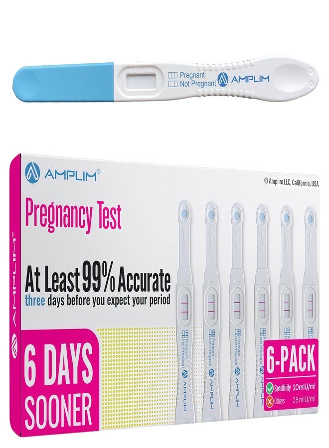 AMPLIM HCG Early Detection Pregnancy Test Bulk Stick 6-Days Sooner, Extra Sensitive 10 MIU/mL, Midstream 2-Sec Easy Home Tests, 99.99% Accurate Result, 6 Pack - Image 1