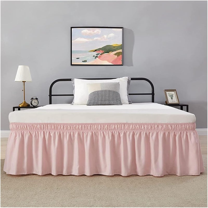 Bed Skirt Elastic Bed Ruffles Bed Skirt Soft Comfortable Wrap Around Fade Resistant Solid Color Bed Skirts Twin Full Queen King Size Fitted Bed Skirt(Light Pink,W100XL200CM) - Image 1
