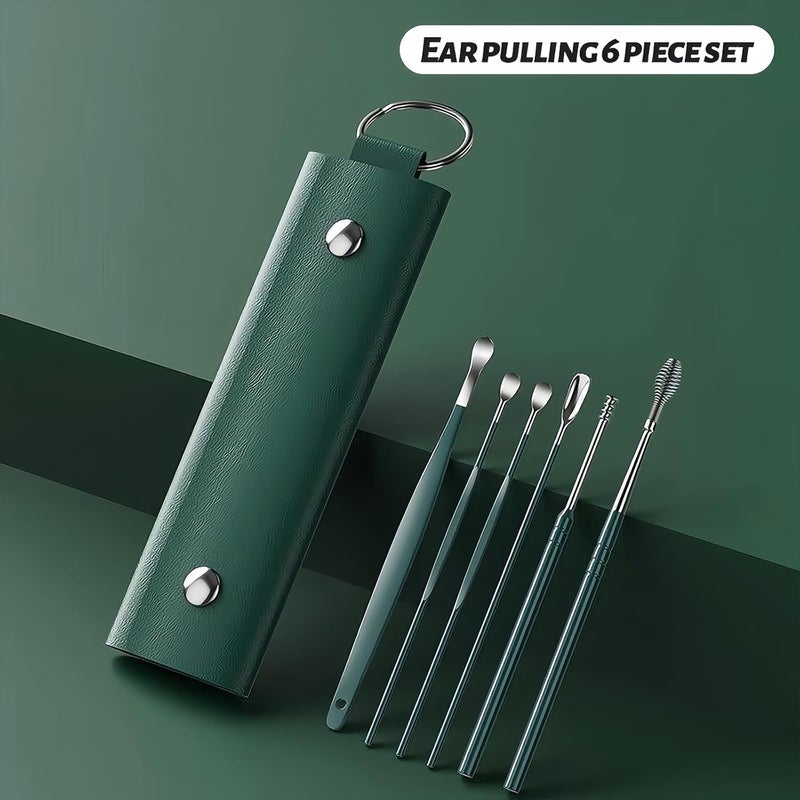 YOMITH Nail Clippers Set, Stainless Steel Portable Nail Cutter Kit with Ear pick Set Leather Pouch for Men, Women (DARK GREEN, 10 Pcs Set) - Image 4