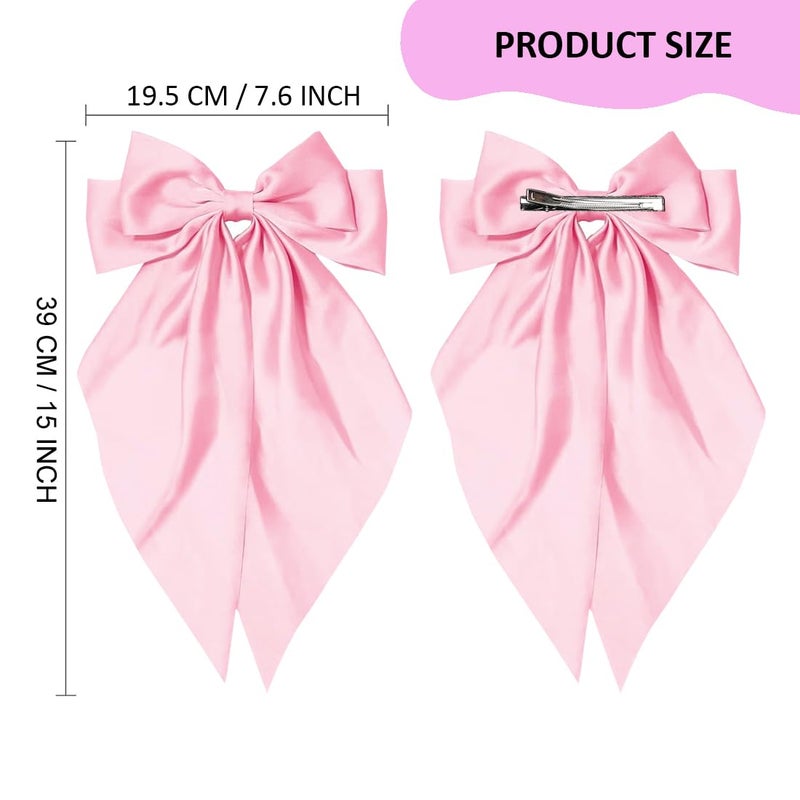 kapimo 2 Pcs Bow Hair Clips for Women Girls Satin layered Barrette Ribbon Hairclips Stylish Cute Hair Accessories (Pink - Black) - Image 4