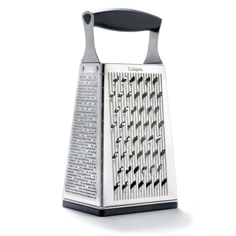 Cuisipro Stainless Steel Cheese Grater with Handle 4 Sided Box Grater for Kitchen Ginger Grater Dishwasher Safe Fruit and Vegetables Slicer Cheese Shredder for Potato Chocolate Parmesan Ginger