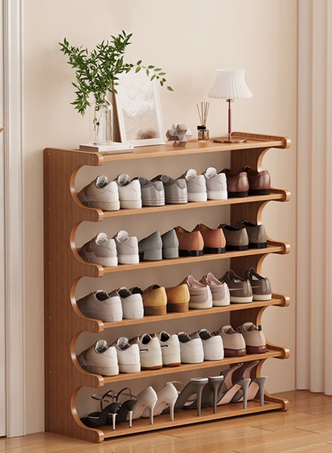 فورثكان رف أحذية خشبي على شكل حرف E مكون من 6 طبقات، منظم أحذية قائم بذاته بتصميم متعدد الطبقات لتوفير المساحة، مناسب للمدخل أو غرفة المعيشة أو غرفة النوم - Image 1