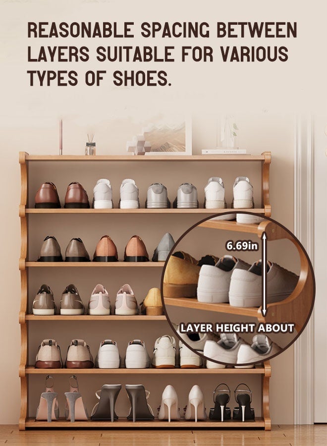 فورثكان رف أحذية خشبي على شكل حرف E مكون من 6 طبقات، منظم أحذية قائم بذاته بتصميم متعدد الطبقات لتوفير المساحة، مناسب للمدخل أو غرفة المعيشة أو غرفة النوم - Image 2