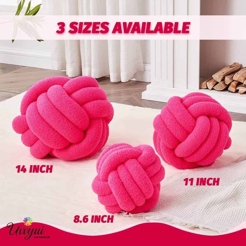 Uvvyui Knot Pillow Ball  Soft Home Decorative Pillows  Round Throw Pillow  Handmade Knotted Plush Pillow  Round Boucle Pillow Cushion (14 Inches Hot Pink) - Image 2