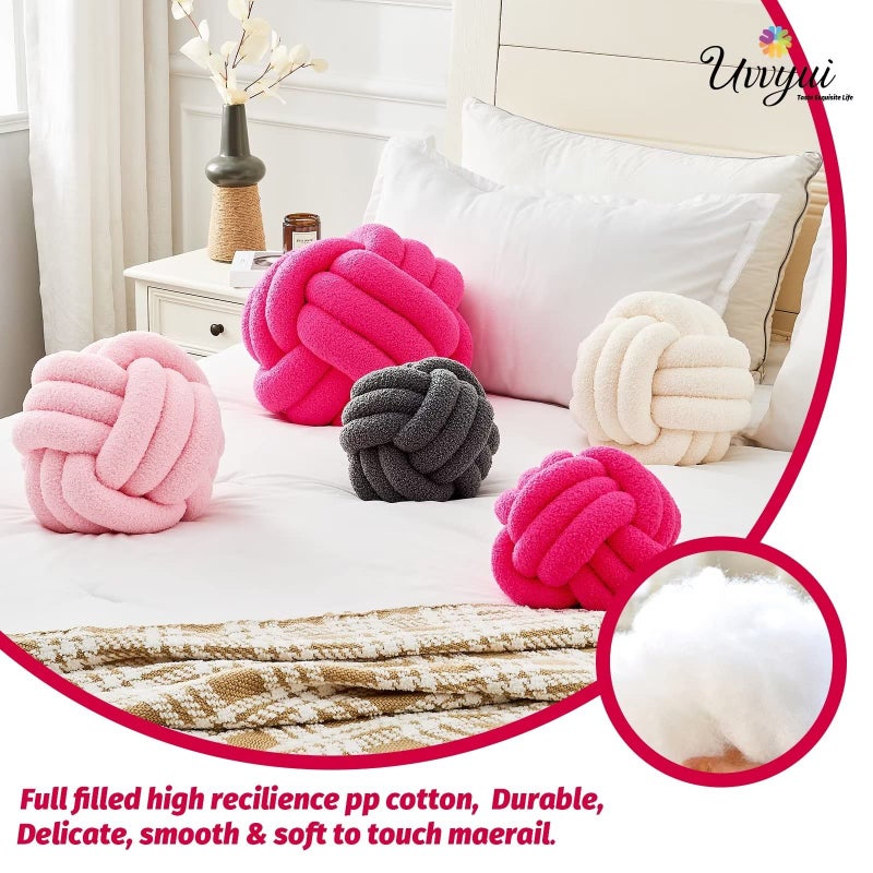 Uvvyui Knot Pillow Ball  Soft Home Decorative Pillows  Round Throw Pillow  Handmade Knotted Plush Pillow  Round Boucle Pillow Cushion (14 Inches Hot Pink) - Image 3