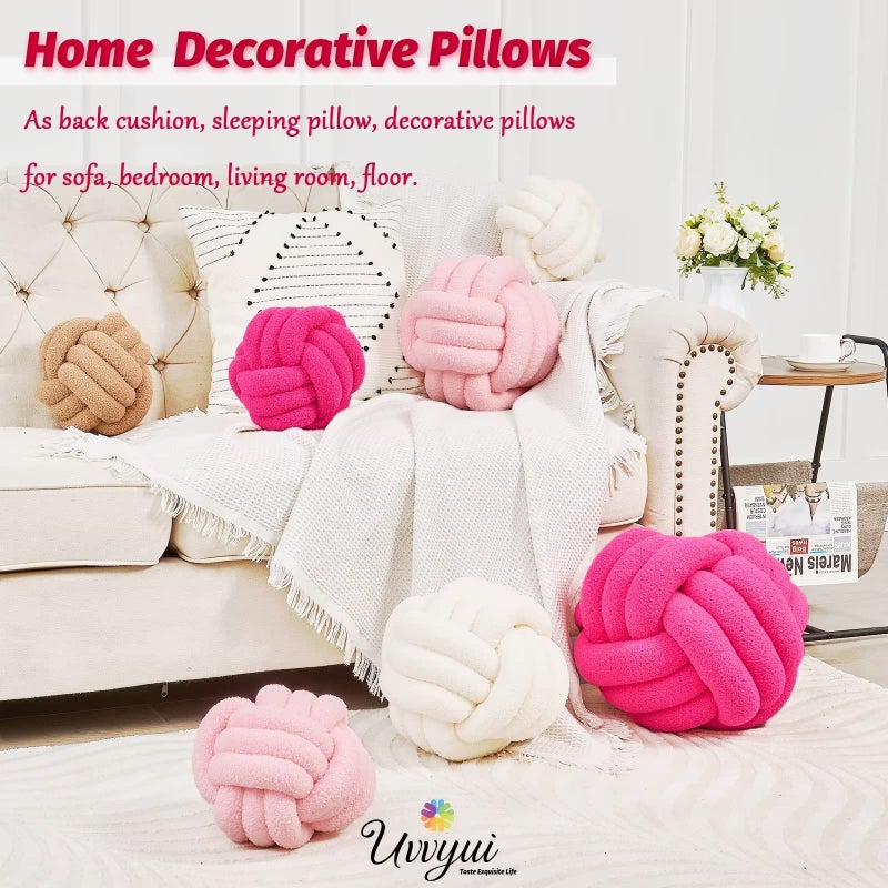 Uvvyui Knot Pillow Ball  Soft Home Decorative Pillows  Round Throw Pillow  Handmade Knotted Plush Pillow  Round Boucle Pillow Cushion (14 Inches Hot Pink) - Image 5