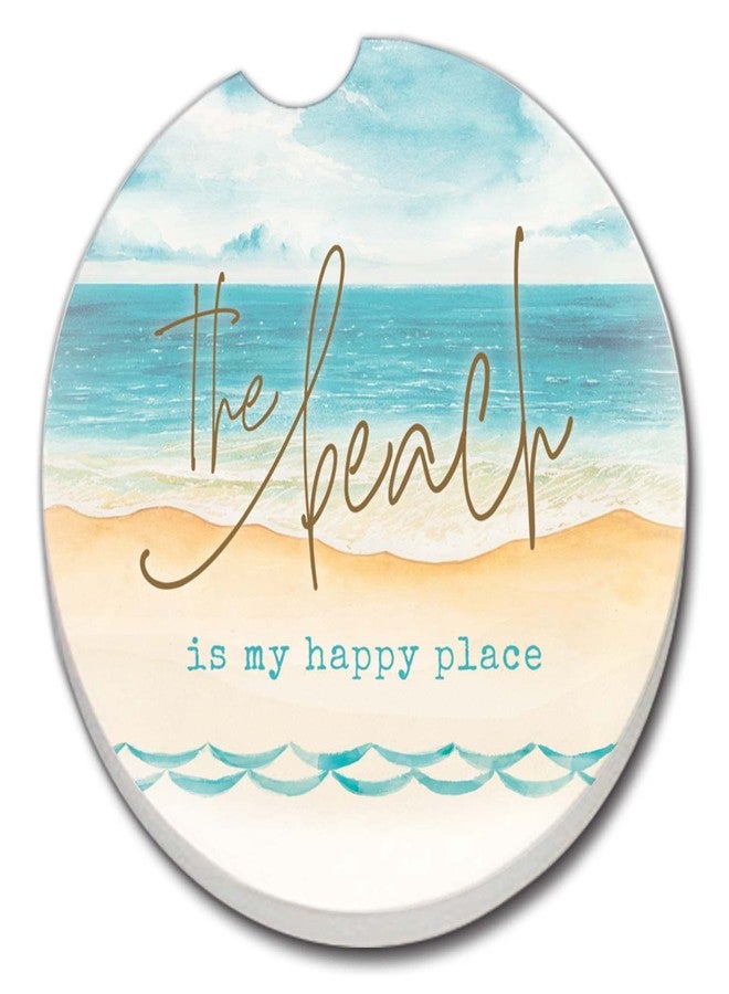 Counterart Thirstystone Beach Happy Place Single Absorbent Stone Car Coaster 2.6” Diameter Manufactured in The USA - Image 1