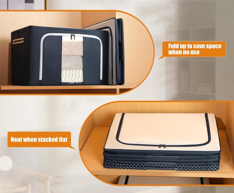 Furnhome Clothes Storage Organizer Bins Stackable Storage BinsFoldable Oxford Cloth Steel Frame Storage Box For Clothing With Clear Window Reinforced Handles Navy 66L3Pcs Fabric - Image 5