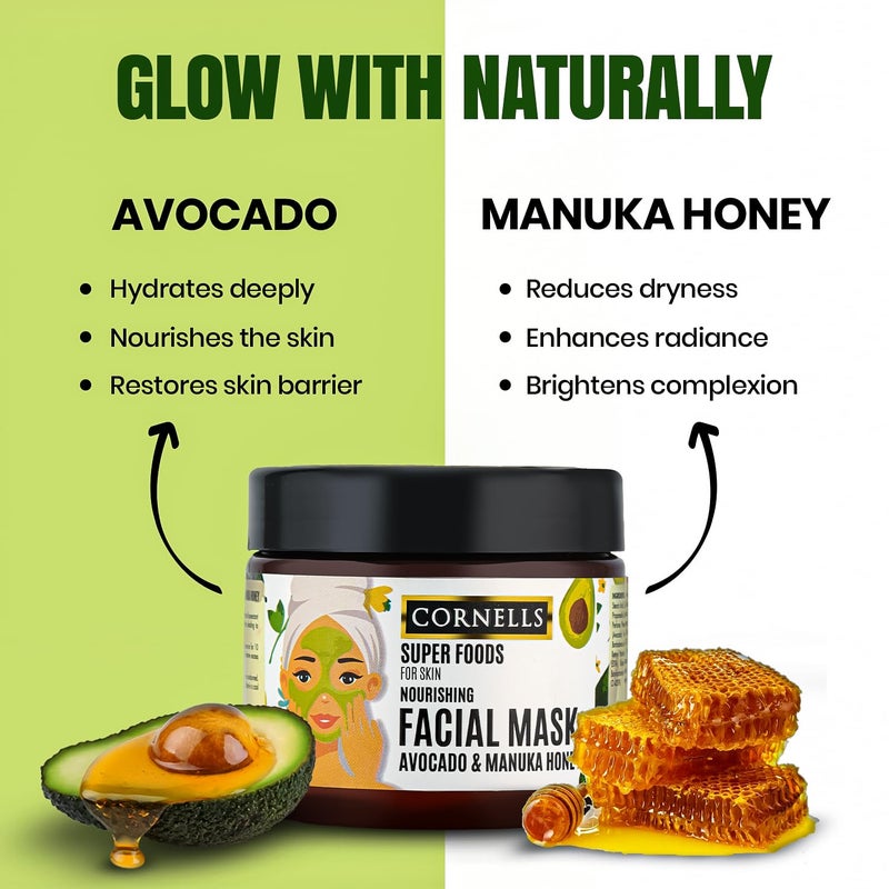 CORNELLS WELLNESS CORNELLS Super Foods Avocado & Manuka Honey Facial Mask For Nourishing Skin | For Men & Women Hydrating Mask for Healthy Revitalized Skin - 400gm - Image 5