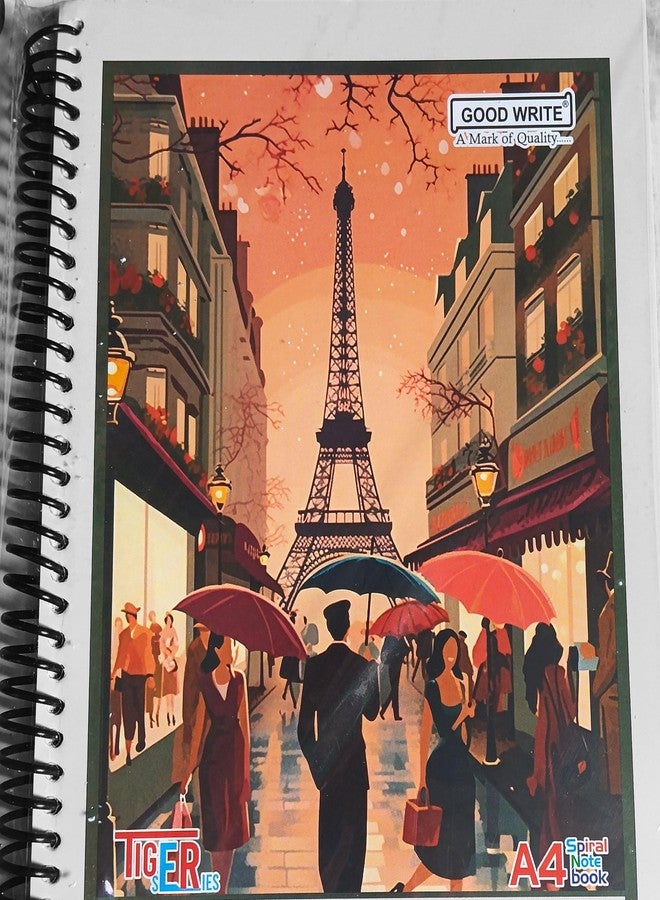 GOOD WRITE A4 Spiral Notebook, 400 Pages, Paris Eiffel Tower Design Cover - Image 1