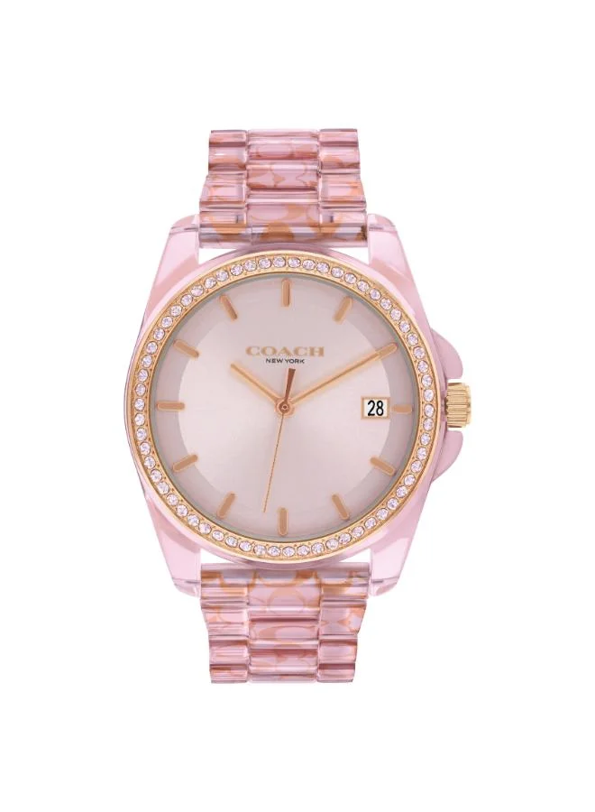 Coach Women's Quartz Watch, Pink Dial, Acetate Strap