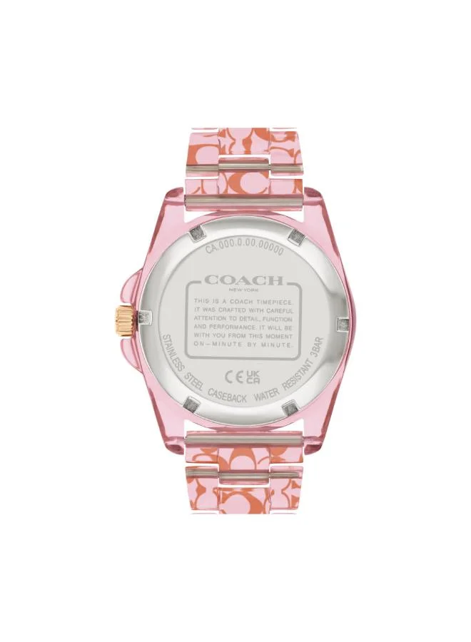 Coach Women's Quartz Watch, Pink Dial, Acetate Strap