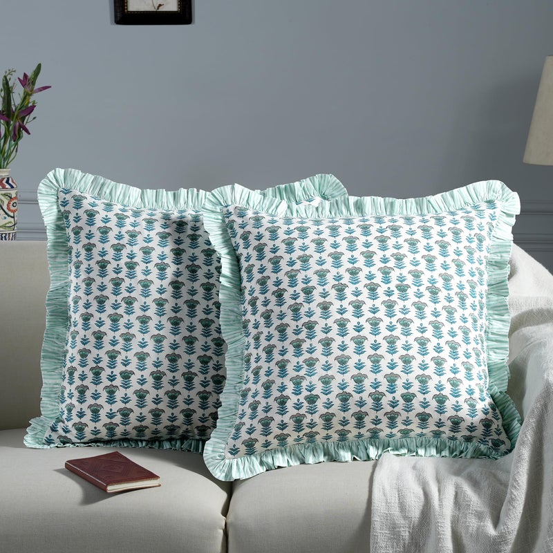 Ridhi غطاء وسادة مزخرف بلون أزرق أكوامارين بطباعة ريدي 20" × 20" (عبوة من 2) مع حواف للكنبة، الأريكة، السرير، غرفة المعيشة، هدايا ديكور المنزل لربيع، عيد الفصح، عيد الحب - Image 2