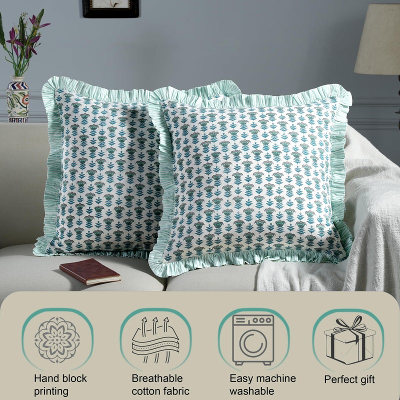 Ridhi غطاء وسادة مزخرف بلون أزرق أكوامارين بطباعة ريدي 20" × 20" (عبوة من 2) مع حواف للكنبة، الأريكة، السرير، غرفة المعيشة، هدايا ديكور المنزل لربيع، عيد الفصح، عيد الحب - Image 5