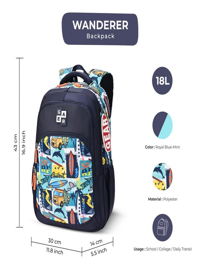 Gear Wanderer 17"/20L Medium Water Resistant School Bag/Casual Backpack/Daypack/Laptop Bag for Boys/Girls (Royal Blue - Mint) - Image 2