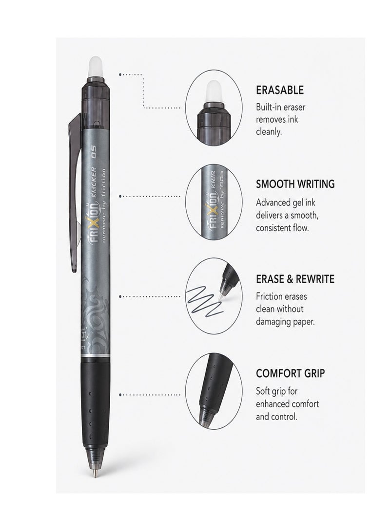 PILOT 1-Piece Frixion Clicker Erasable Pen 0.5mm Tip Black Ink - Image 3