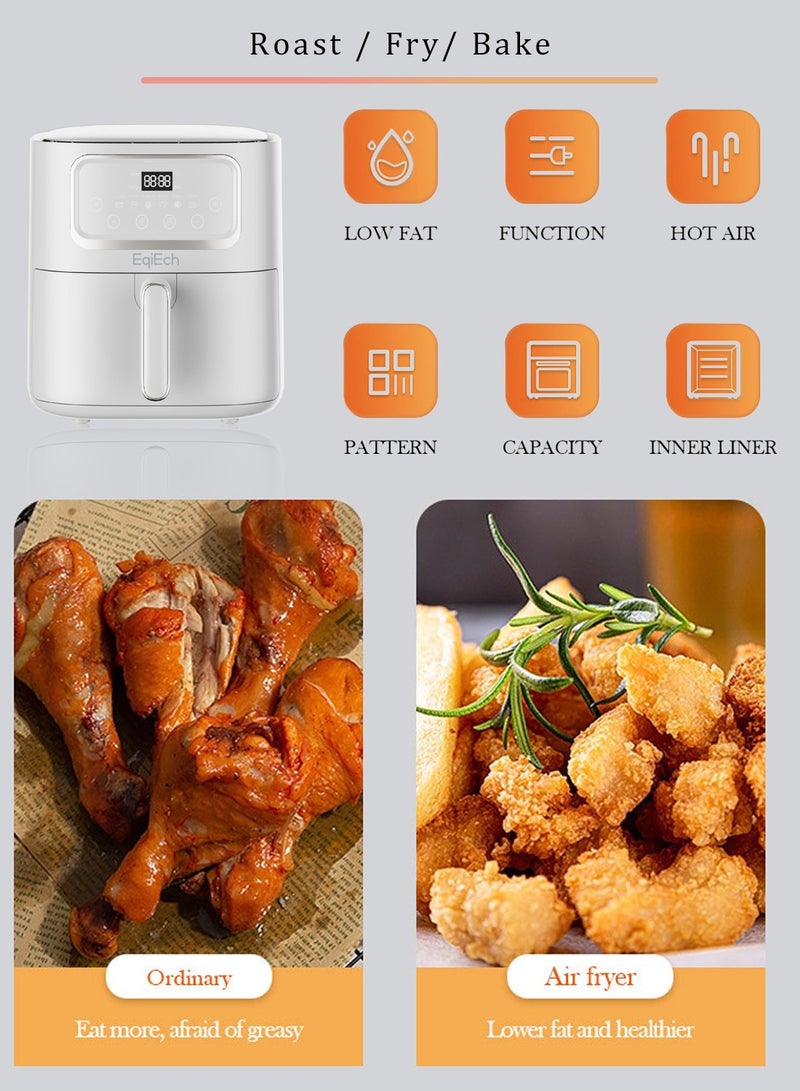 EqiEch Air Fryer, 10L Super Large Capacity, Touch Screen Smart Air Fryer, Automatic Power Off, Non-Stick Bottom, Suitable For Home, Kitchen, And Dinner Parties, White, 1500W - Image 3