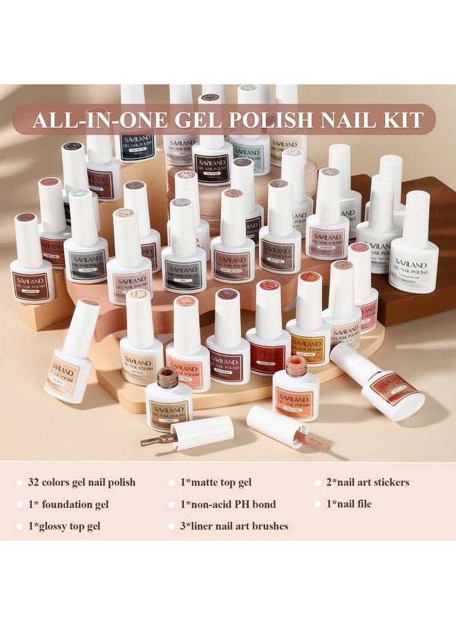 Saviland Gel Nail Polish Kit 42Pcs Winter Nail Gel Polish Set Brown Black Glitter Soak Off Starter Kit With Ph Bond Foundation Matte & Glossy Gel Brush & File Manicure Valentine  - Image 3