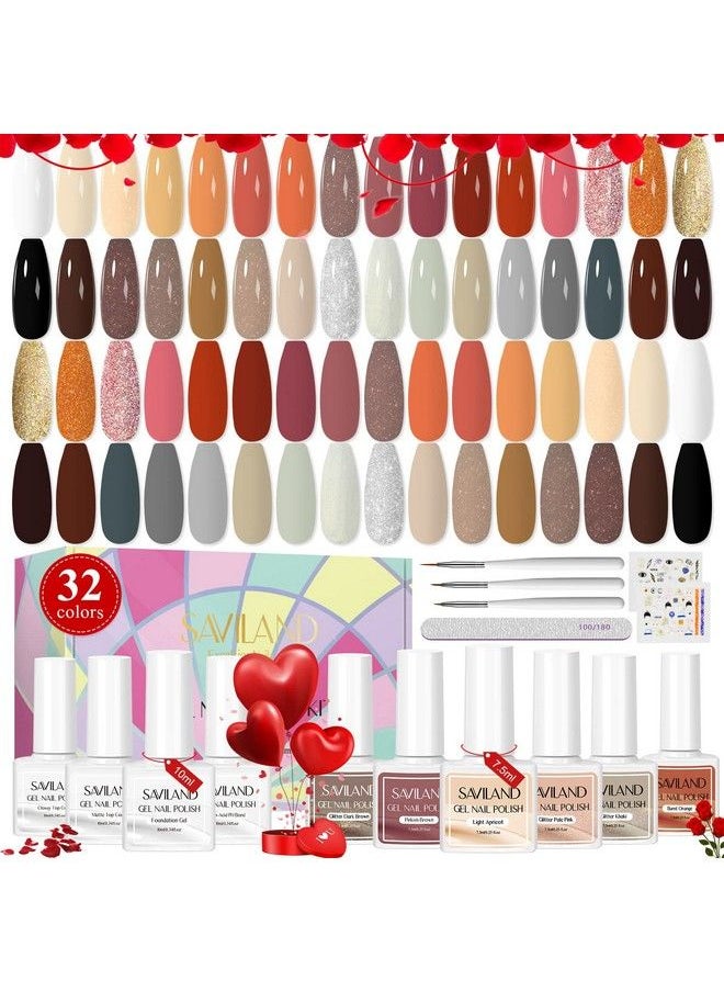 Saviland Gel Nail Polish Kit 42Pcs Winter Nail Gel Polish Set Brown Black Glitter Soak Off Starter Kit With Ph Bond Foundation Matte & Glossy Gel Brush & File Manicure Valentine  - Image 1