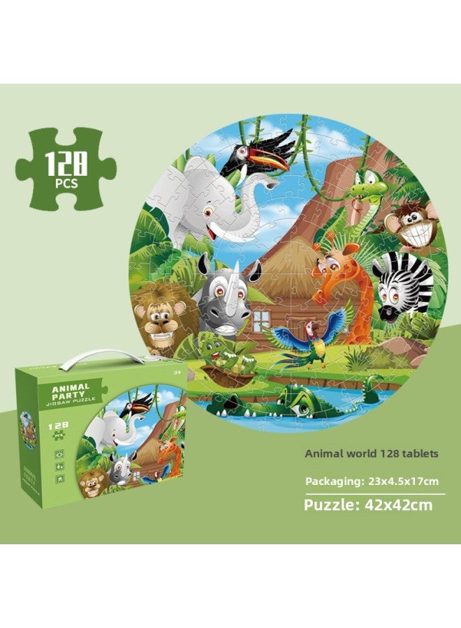 لغز لعبة أحجية للأطفال بعمر 3-6 سنوات هدية عيد ميلاد للأطفال لرياض الأطفال - اللون: عالم الحيوان - صندوق ألوان 128 بوصة] - Image 1