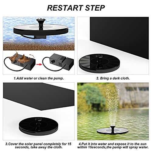 Priksia Solar Water Fountains,Solar Powered Bird Bath Fountain with 6 Nozzles - Free Standing Floating Solar Fountains for Bird Bath, Garden, Pond, Pool (Black-1W) - Image 5