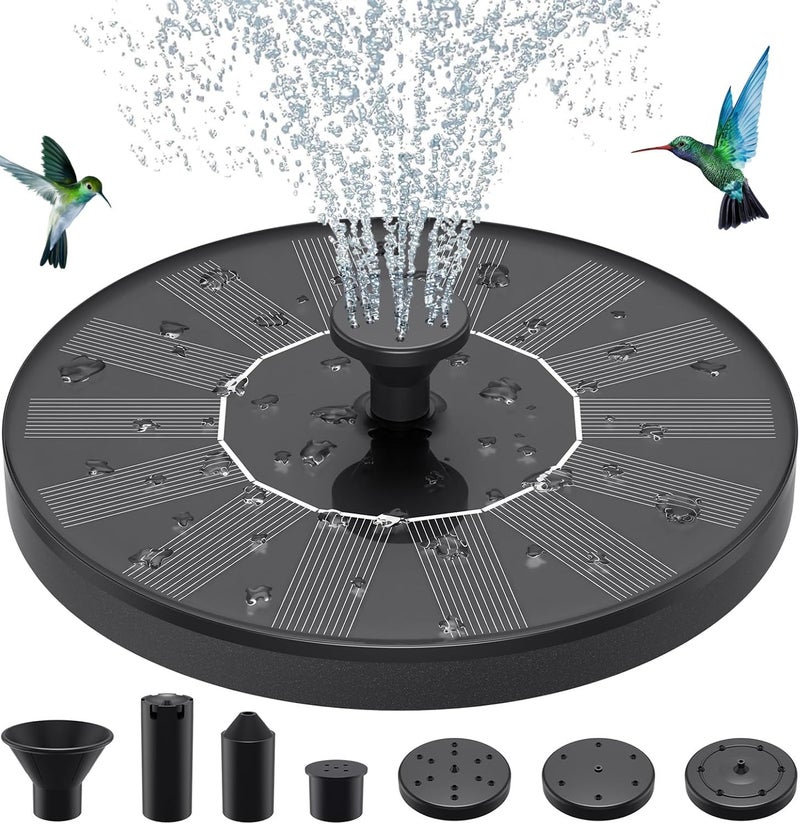 Priksia Solar Water Fountains,Solar Powered Bird Bath Fountain with 6 Nozzles - Free Standing Floating Solar Fountains for Bird Bath, Garden, Pond, Pool (Black-1W) - Image 1