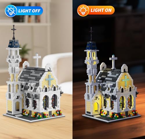 Mov stone Medieval City Gothic Cathedral Building SetCompatible with Lego Architecture Building MOC Castle Model with Stained Glass Windows  Interior Details - Image 5