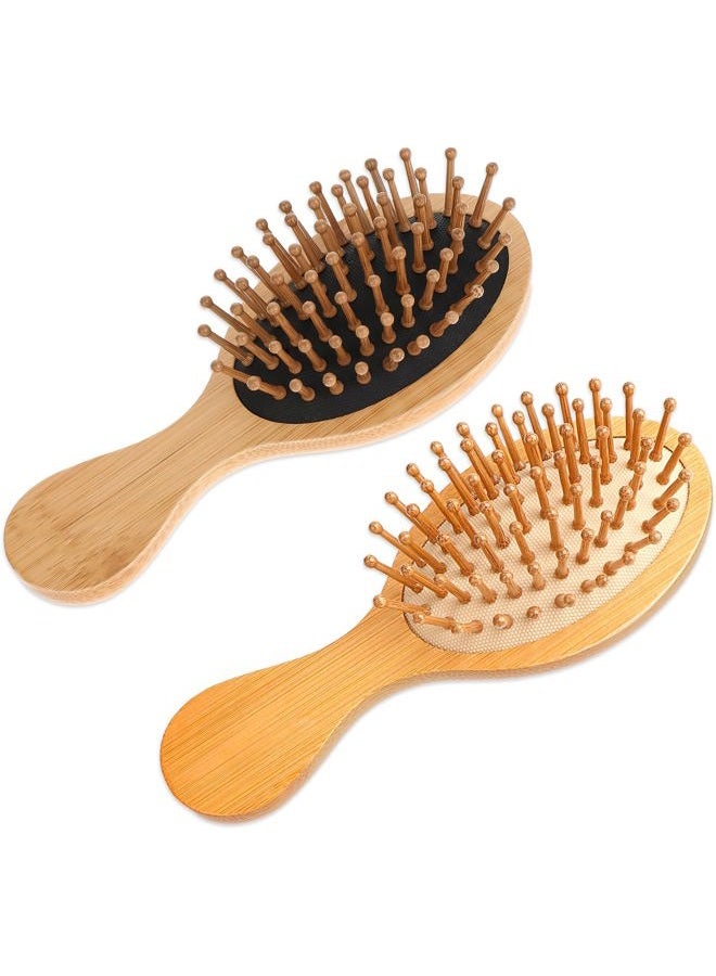 Styquenzer 2 PCS Bamboo Hair Brush, Wooden Travel Small Hairbrush Anti-Static Mini Hair Brushs Massage Scalp Detangling Brushs Natural Wooden Pocket Travel Small Hairs Brushes for All Hairs - Image 1