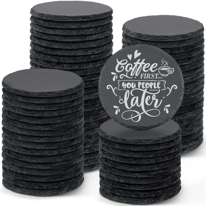 72 PCS Round Slate Coasters Bulk MAPRIAL 4 Inch Black Handmade Rustic Rock Stone Drink Coaster for Laser Engraving Etching Engravable Blanks Material for Engraver Crafts Gifts