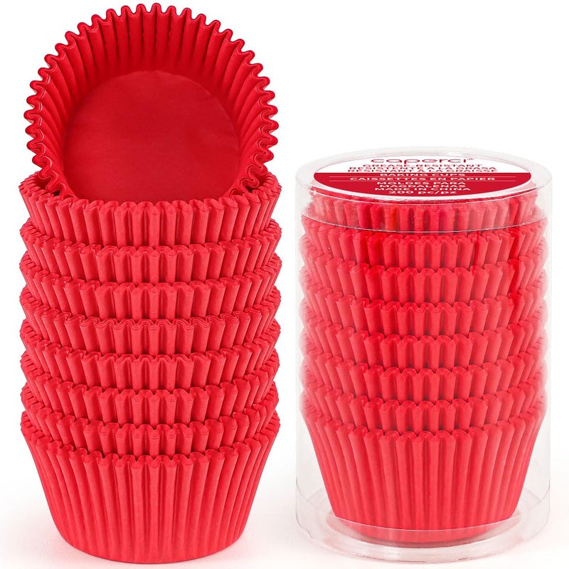 Caperci Standard Red Cupcake Liners for Baking 200 Counts - Caperci Greaseproof Muffin Baking Cups for Wedding Birthday Party Baby Shower Festivals (Red) - Image 1