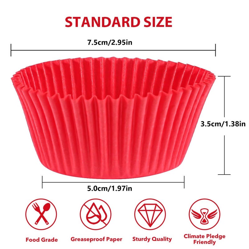 Caperci Standard Red Cupcake Liners for Baking 200 Counts - Caperci Greaseproof Muffin Baking Cups for Wedding Birthday Party Baby Shower Festivals (Red) - Image 2